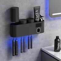 Multifunctional Portable Wall Mounted Toothbrush Holder Automatic Toothpaste Squeezer Black