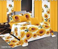 Curtain bedroom luxury flower curtain curtain set living room luxury cushion basic set bed sheet cartoon