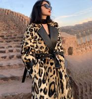 Long Faux Fur Leopard Print Trench Coat Trim Fur Women's Winter Fur Long Leopard Winter Jacket