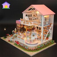 Hongda Wooden Dollhouse with Miniature Furniture DIY Wholesale Wooden Villa Dollhouse