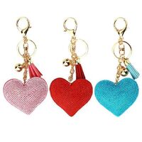 Crystal Rhinestone Heart Love Tassel Keychain Tote Bag Key Ring Heart Shiny Charm Keychain