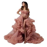 Lush Extra Puffy Photoshoot Off Shoulder Maternity Dress Women's Puffy Sheer Maternity Dress Baby Shower Photography