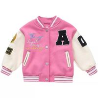 Factory Quality Girls Baseball Jacket With Pink Embroidered Pattern Custom Kids Jackets