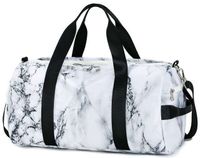 Marble Pattern PU Leather Dry Wet Separation Polyester Lining Compact Gym Sports Laundry Duffle Bag With Shoe Compartment and Shoulder