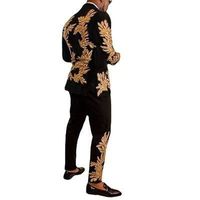 2023 New Black Casual Straight Hem Party Men Blazer Gold Pattern Custom Men Suits