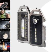 Multifunctional 5 Modes Survival Key Whistle Waterproof Camping Light COB LED Mini Warning Key Chain Camping Light