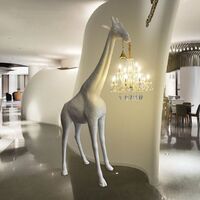 Modern 13ft Black Fiberglass Giraffe Floor Giraffe Interior Decoration Lamp