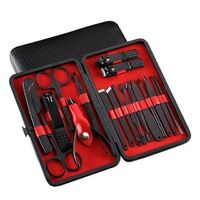 Best Gift Manicure Manicure Inner Red Leather Cover Set Black 18 Pieces Stainless Steel Manicure Pedicure Set Set