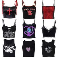 Gothic Grunge Corset Cropped Tops Vintage Women's Lace Trim Black Camisole Harajuku Retro Mini Tank Top Punk Style Emo Alt Clothes