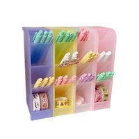 Macaron-color desktop pen holder pencil makeup brush storage box 4 grid oblique insertion desktop storage box school stationery