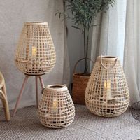 Natural Rattan Lantern Mix Wood Material Candle Holder High Quality Low Price Wholesale Made in Vietnam
