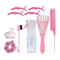 Wholesale 10 Pack Pink Afro Detangler Hair Comb Massage Brush Set with Clip and Spray Bottle