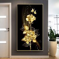 Hot Sale Best Modern Golden Flower Poster Printing Wall Art Scroll Canvas Painting Living Room