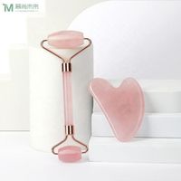 Manufacturer Wholesale High quality facial massage jade roller and rose quartz guasha and gua sha roller set