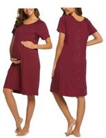 Women's Mom Maternity Nursing Short Sleeve Round Neck Top Birth Gown Nursing Robe