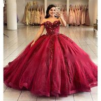 Wine Red Sweetheart Prom Dress Princess 3D Flower Beaded Adult Dress Sweet 16 Vestidos De 15 Anos