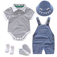 2023 Newborn Toddler Baby Boy Clothes Summer Clothing Set Baby Romper 0 to 3 Months 1 Year Hat Socks Shoes Set High Quality