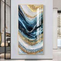 Hotel Entrance Decoration Luxurious Abstract Golden Crystal Porcelain Custom Wall Glass Photo Frame Picture Art