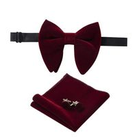 New Arrival Velvet Large Bow Tie Solid Color Handkerchief Cufflinks Bow Tie Set Red Yellow Men's Wedding Bow Tie