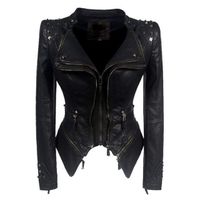 2020 autumn and winter new motorcycle rivets women's short double zipper large size punk PU leather jacket
