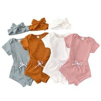 Baby Kids Onesie Drawstring Short Sleeve Baby Rib Suit Baby Clothes Set
