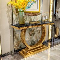 Living room furniture marble corridor porch table modern with mirror gold stainless steel luxury porch table