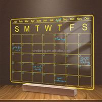 Wooden Lamp Holder Monthly/Weekly Planner Frosted Clear Calendar Dry Erase Board LED Acrylic Desk Calendar