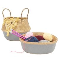 Custom Size Colorful Straw Basket Woven Seagrass Handmade Belly Storage Basket With Handles