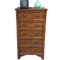 Luxury Vintage Bedroom Furniture Brown Walnut Wood Dressing Table With 5 Drawers