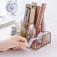 Factory Office Accessories Desktop Storage Box Divider Acrylic Desk Organizer Desk Organizer with Tape Cutter