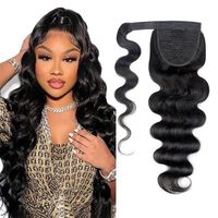 4b 4c Custom Brazilian Hair Natural Wavy Drawstring Ponytail Remy Wrap Around Ponytail Human Hair Extensions