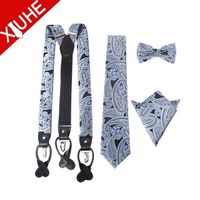 Fashion Paisley Tie Fabric Suspenders Men's Pants Paisley Tie Suspenders and Bow Tie Set