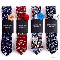 Wholesale Shengzhou China Fashion Colorful Casual Floral Linen Skinny Neckties Men's Colorful Cotton Hand Printed Cheap Neckties