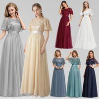 Latest Plus Size O Neck Ladies Elegant Solid Color Sequined Evening Gown Chiffon Gown Long Bridesmaid Dresses