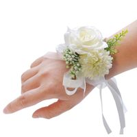 Wedding Bride Bridesmaid Wrist Flower Wedding Prom Wrist Faux Fabric Flower Bracelet