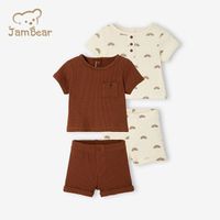 Baby Boy Summer Short Pajamas, Honeycomb Fabric 100% Organic Cotton Baby Clothes Set, Sustainable Toddler Loungewear