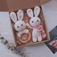 2022 Hot Wholesale Hotood Crafts, Natural Beech Hotooden Teeth Rabbit Amigurumi Organic Cotton Crochet Children Rattles/