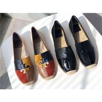 Luxury Fashion Ladies Casual Shoes Square Buckle Women Leather Upper Jute Espadrilles