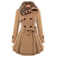 Wholesale New Fashion Girls Fur Collar Design Warm Lengthened Double Breasted Belt High Collar Winter Coat For Women
