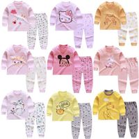 Children's autumn trousers boys and girls underwear set baby cotton warm round neck pajamas home clothes baby clothes