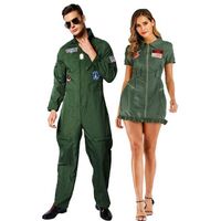 Retro Top Maverick Flight Suit Adult Halloween Costume Green American Pilot Uniform Custom