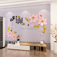 Creative Chinese Style Acrylic Mirror Stickers Three-dimensional 3D Stickers for Dining Room Wall Decoration