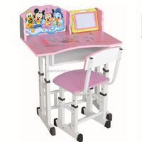 Cartoon pictures of children's furniture overlay children's study table