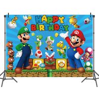 Game Super Mario Bros Photography Backdrop Party Table Decoration Kids Birthday Party Cartoon Photo Backdrop Vinyl Photo Booth