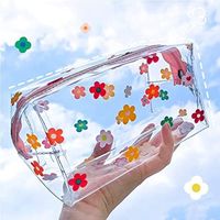 Cute Pencil Bag Kawaii Transparent PVC Pencil Case Organizer for Girls and Adults, Large Capacity Pencil Bag with Zipper