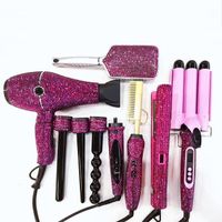 Hot Hair Tool Set 6 Pieces Salon Hair Tools Bling Professional Dry Hair and Bling Triple Barrel Curls