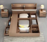 Modern MDF King Size Double Bed With Storage Box Bedroom Furniture Sets