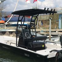 Raider RD510 Universal Boat T-top Center Console Heavy Duty Folding T Frame White Black Anodized Ribbed Black Canopy