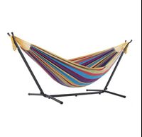 Outdoor Double Cotton Folding Portable Freestanding Hammock with Space Saving Steel Frame