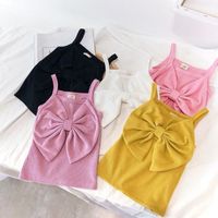 2022 Boutique Fashion Spring Solid Color Bow Tie Knitted Kids Vest Summer Kids Toddler Baby Girl Sleeveless Sweater